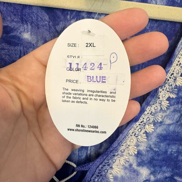 SHORELINE Swim Cover Up 2XL Kaftan Tie Dye Lace Up Tassel Boho Summer Blue NWT - Picture 6 of 7